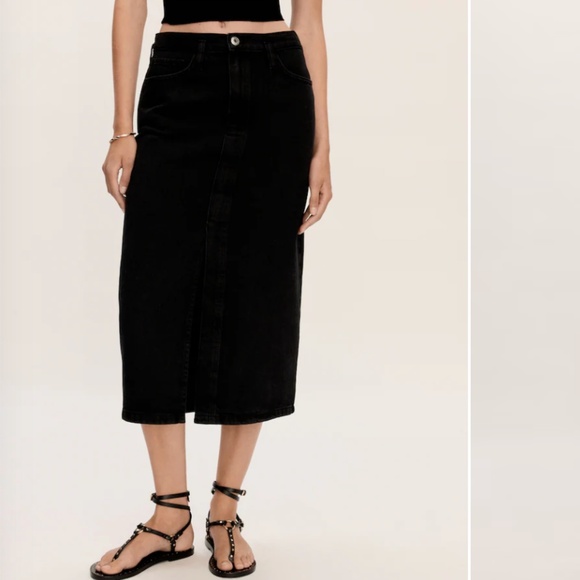 NWT Mango Calf Length, Midi, Black Denim Slit Skirt, Small - Picture 1 of 6